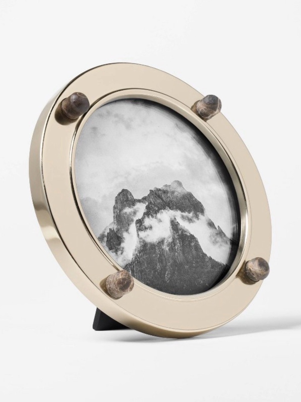 6” round metal and faux marble frame
